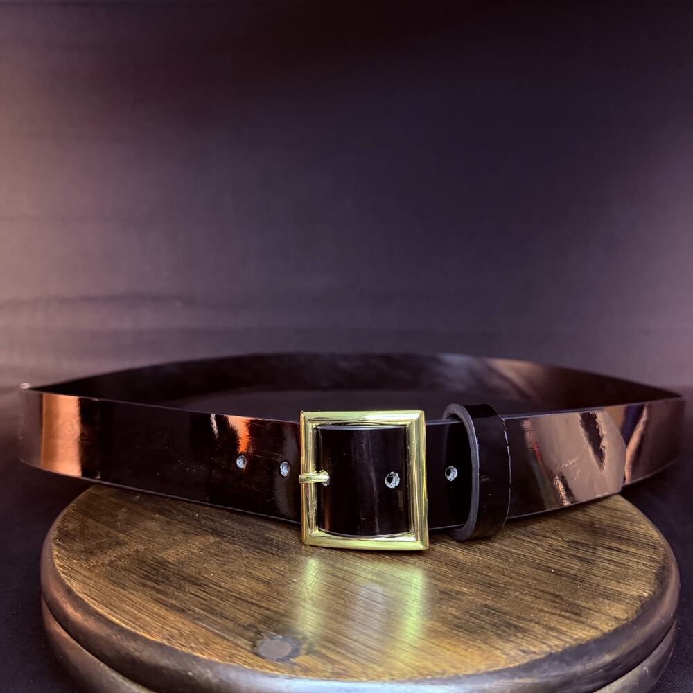 Galls Uniform Belt Size 54 Black Hi Gloss Leather 1.5 Wide Brass 1237